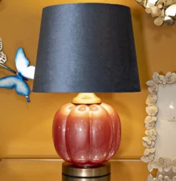 Lampe de table Hélène Verre Rouge abat-jour Velours Bleu