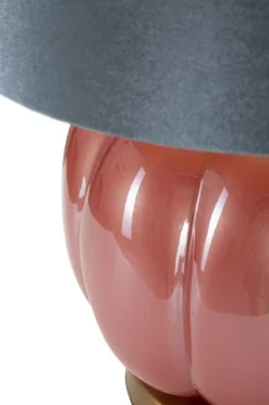 Lampe de table Hélène Verre Rouge abat-jour Velours Bleu