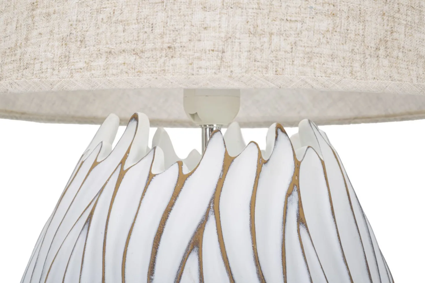 Lampe de table Honduras Résine décorations linéaires abat-jour Tissu Beige