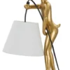 Lampe de table Lapin Polyrésine Dorée abat-jour Tissu Blanc