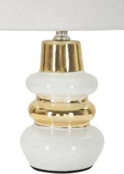 Lampe de table Liara Céramique Blanche et Dorée abat-jour en Tissu Blanc