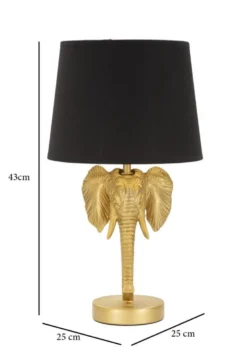 Lampe de table éléphant métal noir et abat-jour tissu noir