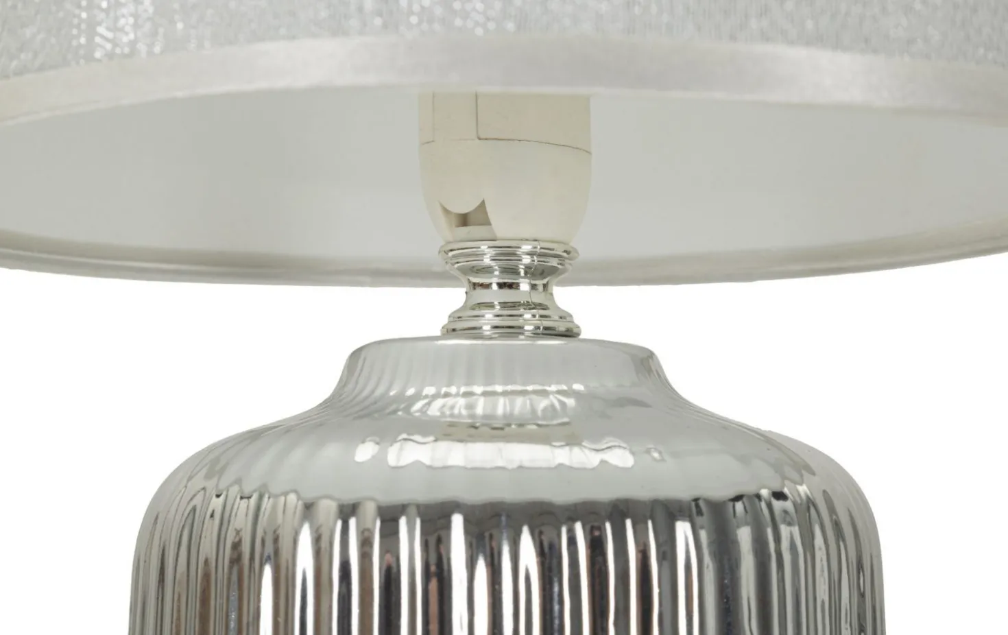 Lampe de table Lucina Céramique Blanche et Tissu Argenté