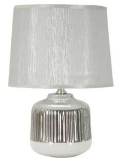 Lampe de table Lucina Céramique Blanche et Tissu Argenté