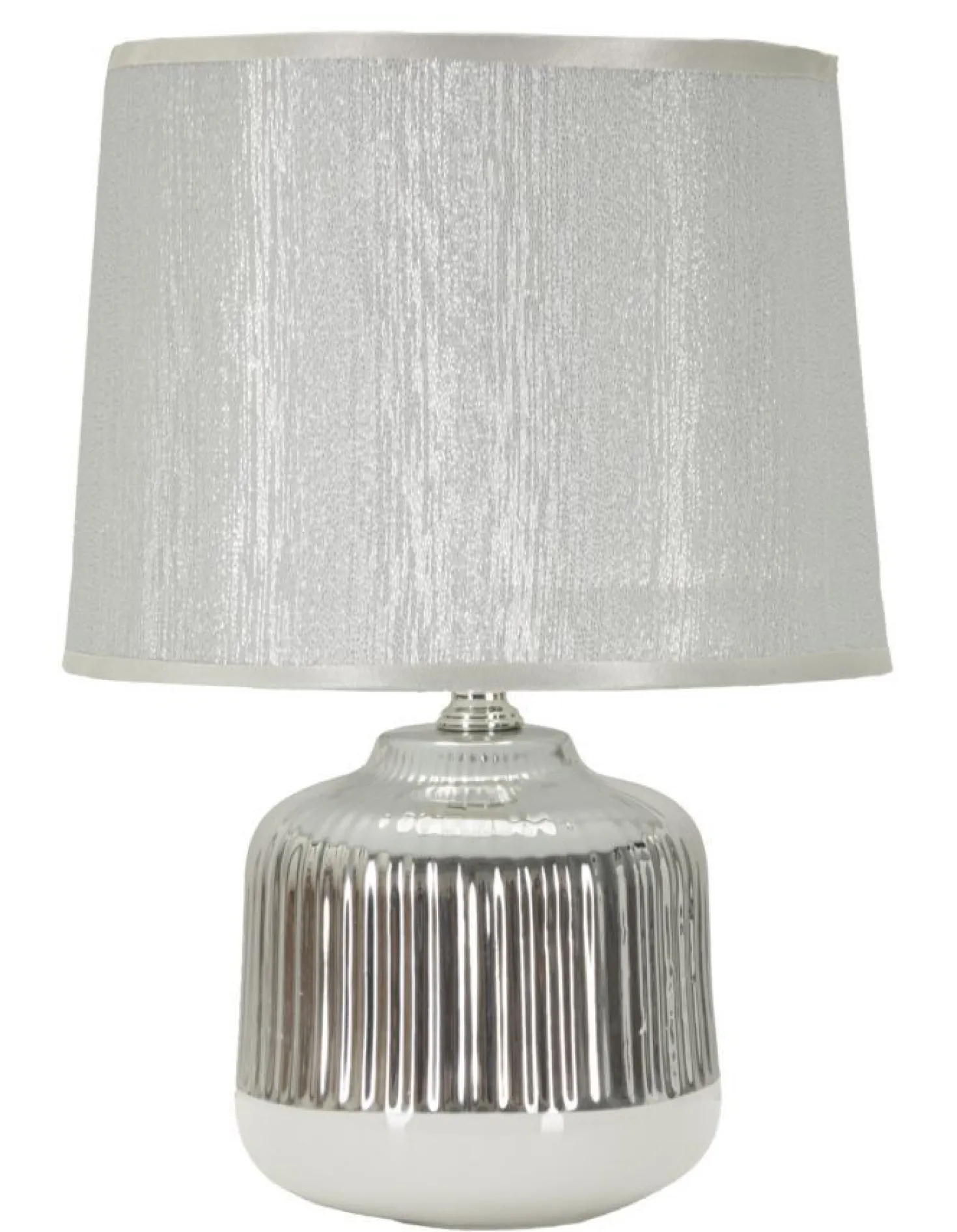 Lampe de table Lucina Céramique Blanche et Tissu Argenté
