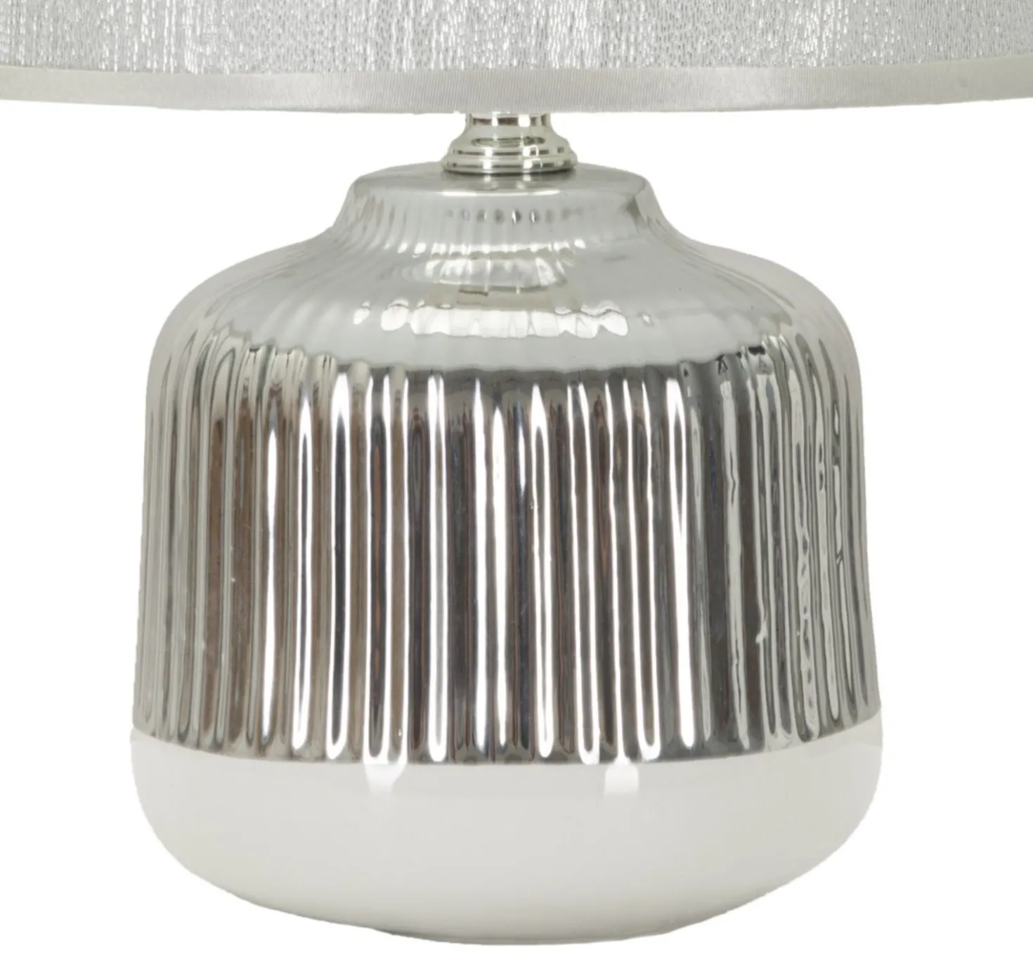 Lampe de table Lucina Céramique Blanche et Tissu Argenté