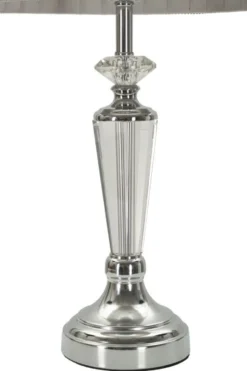 Lampe de table métal argenté abat-jour tissu gris