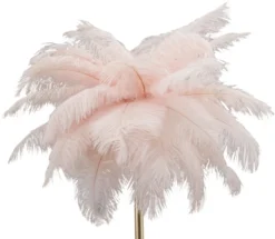 Lampe de table Palm métal doré et abat-jour plumes roses