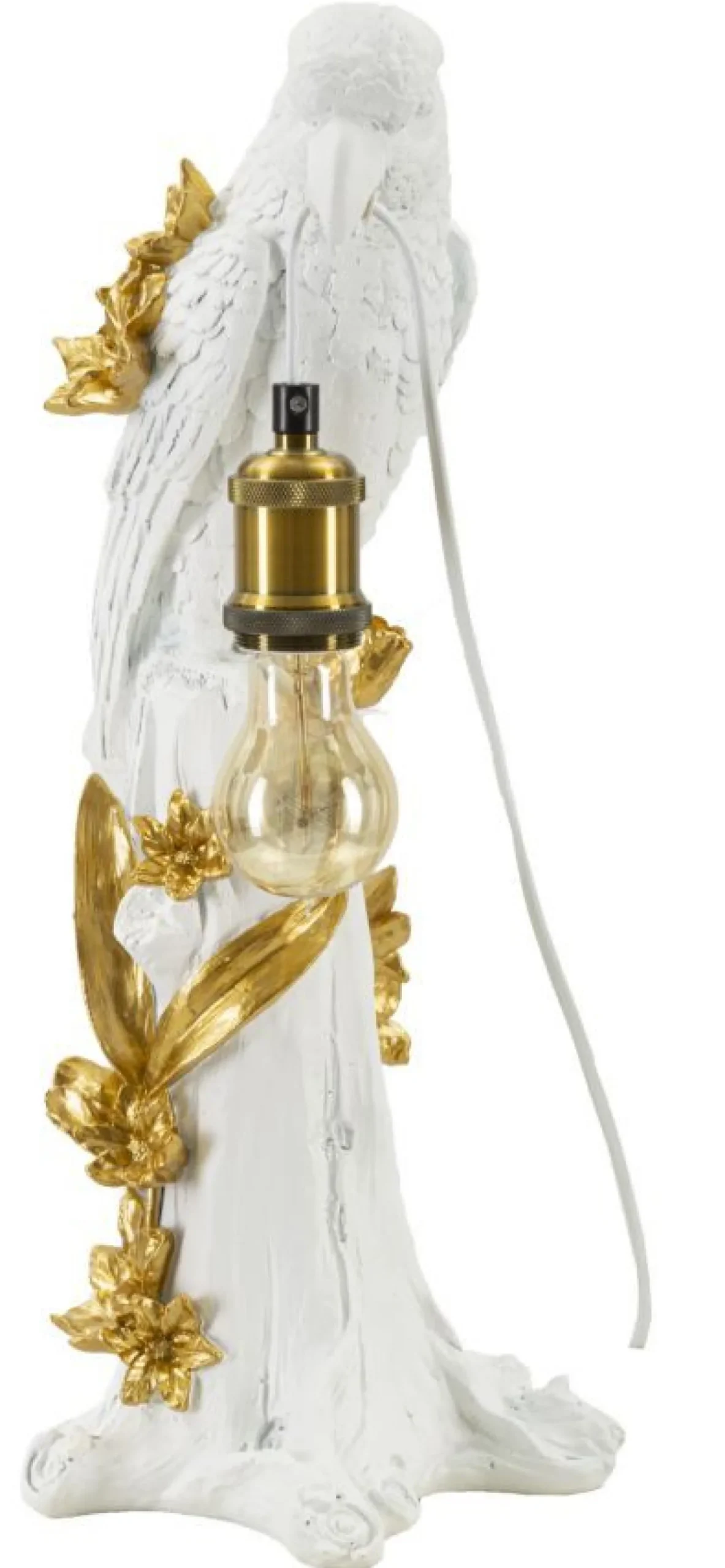 Lampe de table Perroquet résine blanche décorations dorées