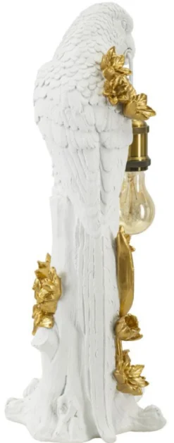 Lampe de table Perroquet résine blanche décorations dorées