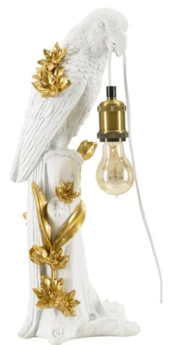 Lampe de table Perroquet résine blanche décorations dorées