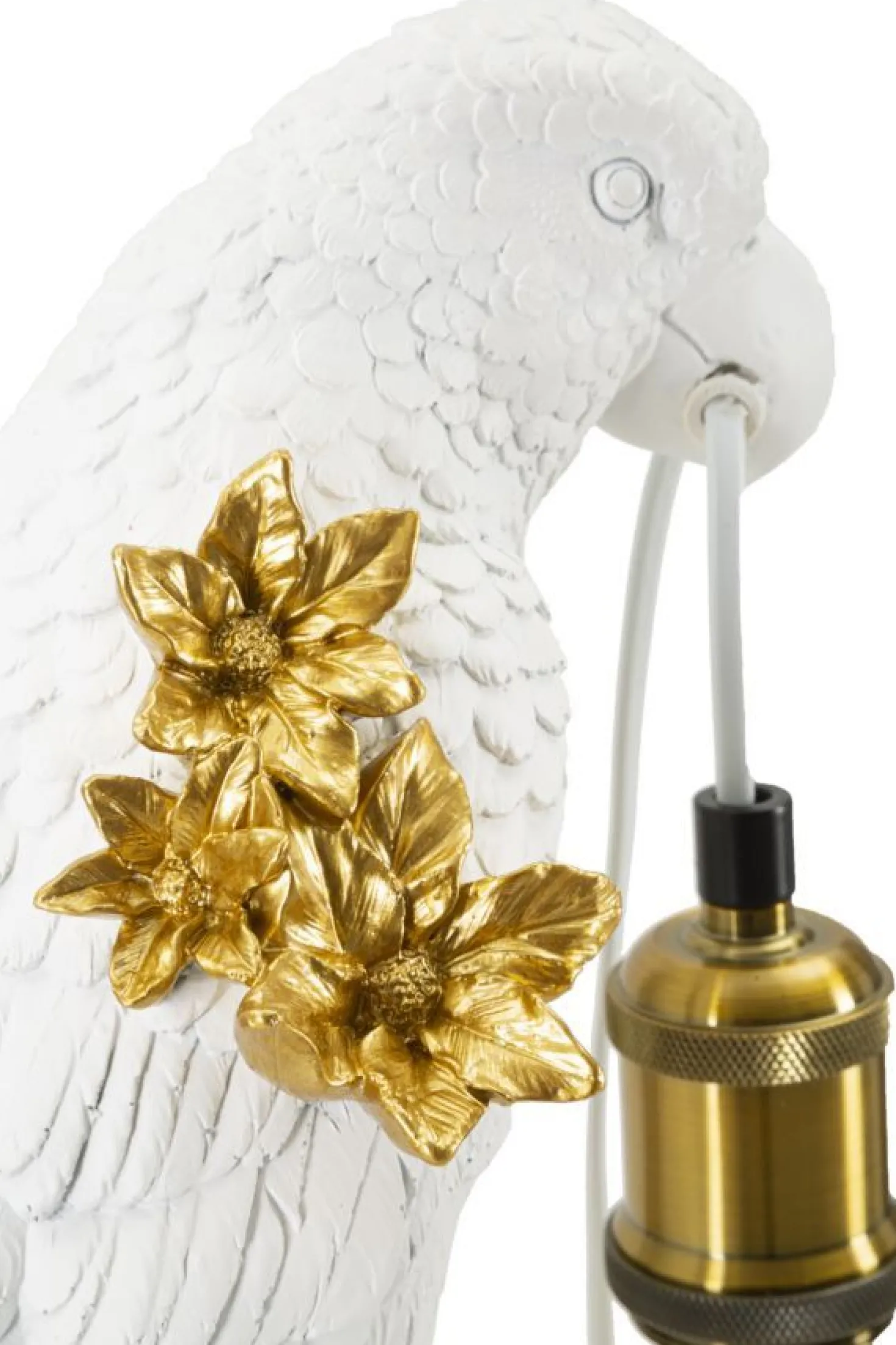 Lampe de table Perroquet résine blanche décorations dorées