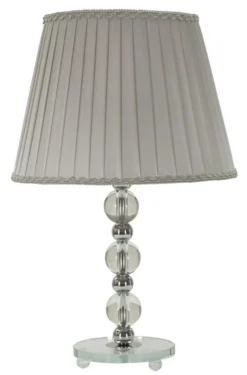 Lampe de table Tolly Métal Argenté Verre abat-jour Tissu Gris
