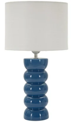 Lampe de table Torr Céramique bleue abat-jour blanc