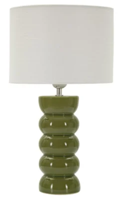 Lampe de table Torr céramique émaillée vert olive abat-jour clair
