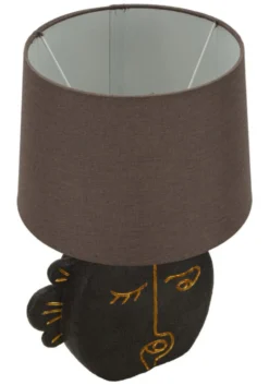 Lampe de table Tribal Polyrésine Noir abat-jour Tissu Gris