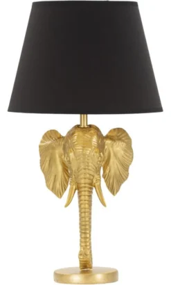 Lampe de table tête d'éléphant en métal noir abat-jour tissu noir