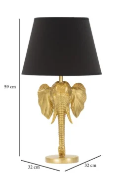 Lampe de table tête d'éléphant en métal noir abat-jour tissu noir