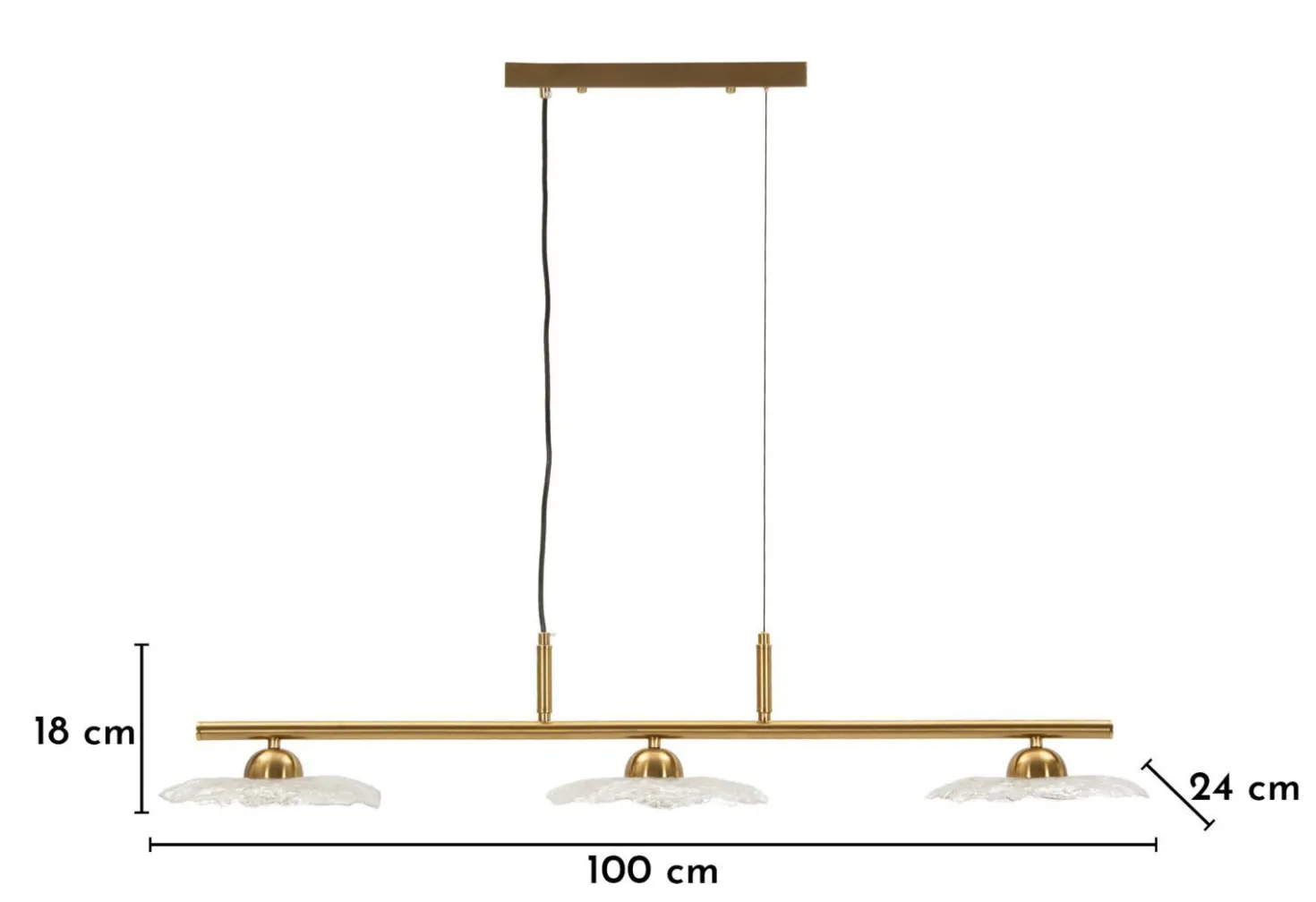Lampe plafond 3 lumières Emily Verre Transparent structure dorée