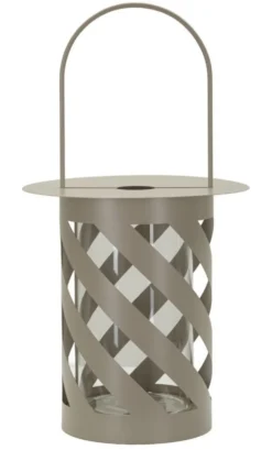 Lanterne en métal taupe motif hélicoïdal