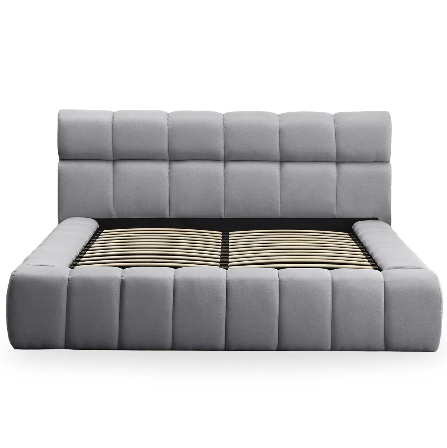 Lit-coffre avec rebords matelassés Challow 140x190cm Tissu Gris foncé