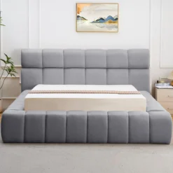 Lit-coffre avec rebords matelassés Challow 180x200cm Tissu Gris foncé