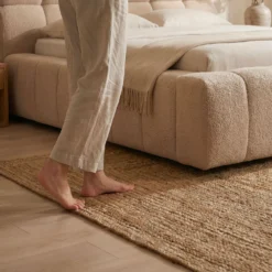 Lit-coffre avec rebords matelassés Challow 160x200cm Tissu Bouclette Beige