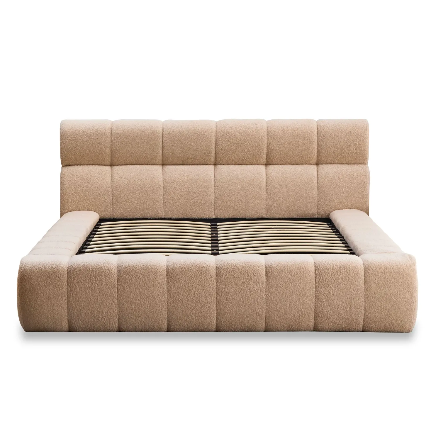 Lit-coffre avec rebords matelassés Challow 140x190cm Tissu Bouclette Beige