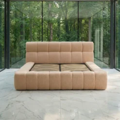 Lit-coffre avec rebords matelassés Challow 180x200cm Tissu Bouclette Beige