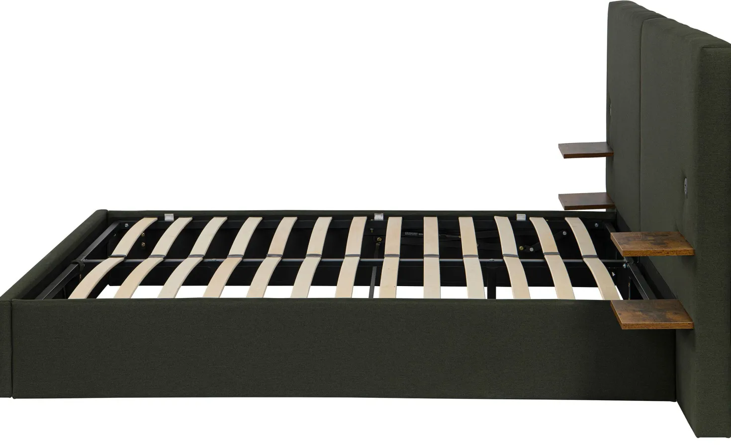 Lit-coffre complet avec tablettes et ports USB intégrés Lukas 180x200cm Tissu Vert