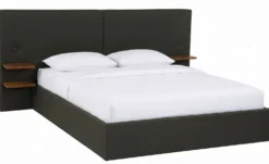 Lit-coffre complet avec tablettes et ports USB intégrés Lukas 180x200cm Tissu Vert