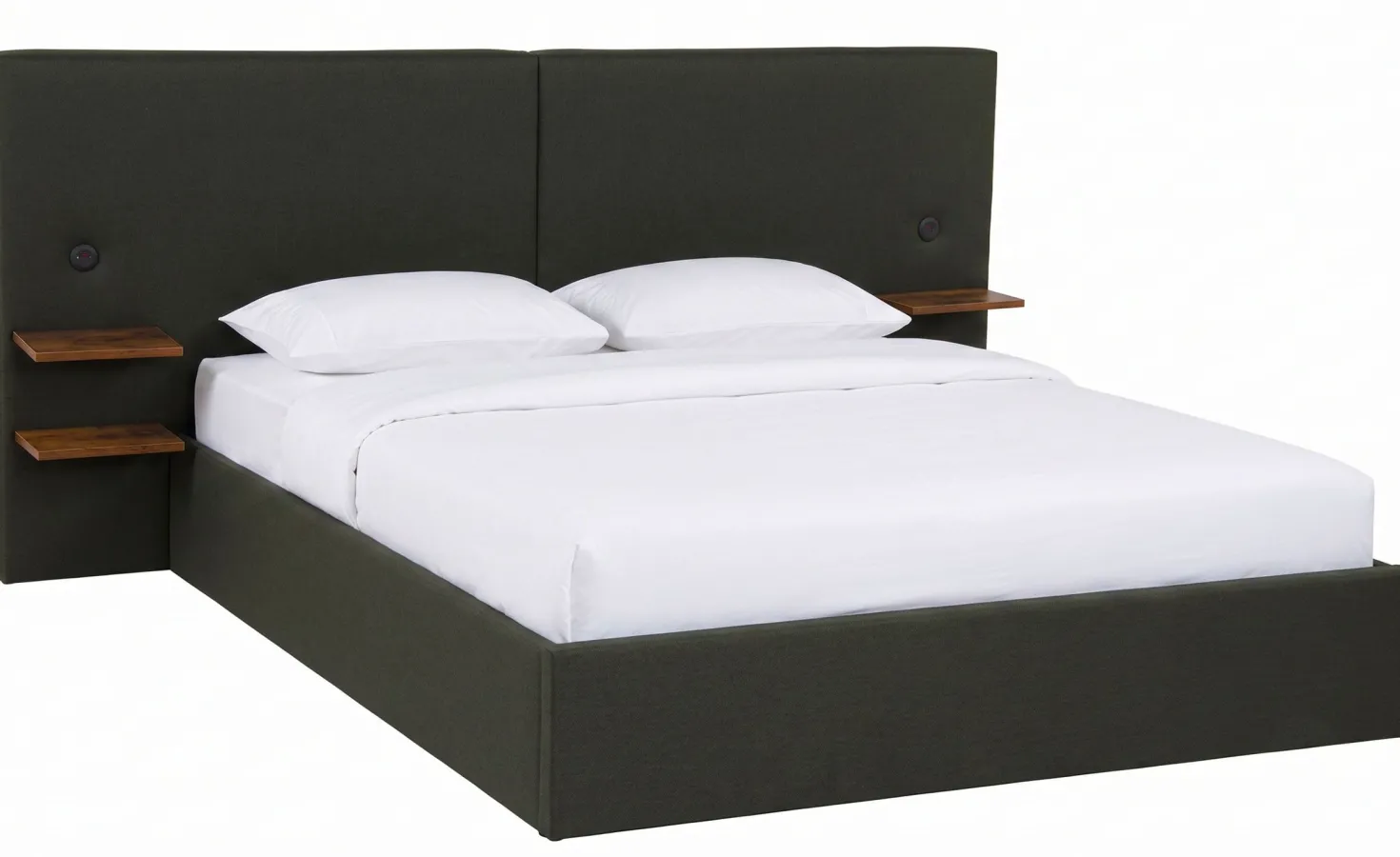 Lit-coffre complet avec tablettes et ports USB intégrés Lukas 180x200cm Tissu Vert