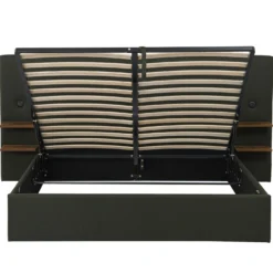 Lit-coffre complet avec tablettes et ports USB intégrés Lukas 180x200cm Tissu Vert
