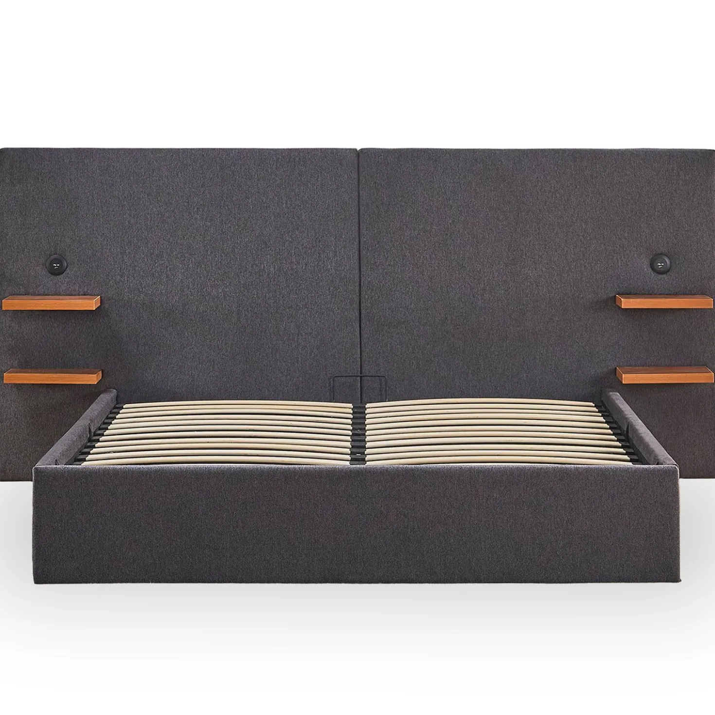 Lit-coffre complet avec tablettes et ports USB intégrés Lukas 140x190cm Tissu Gris