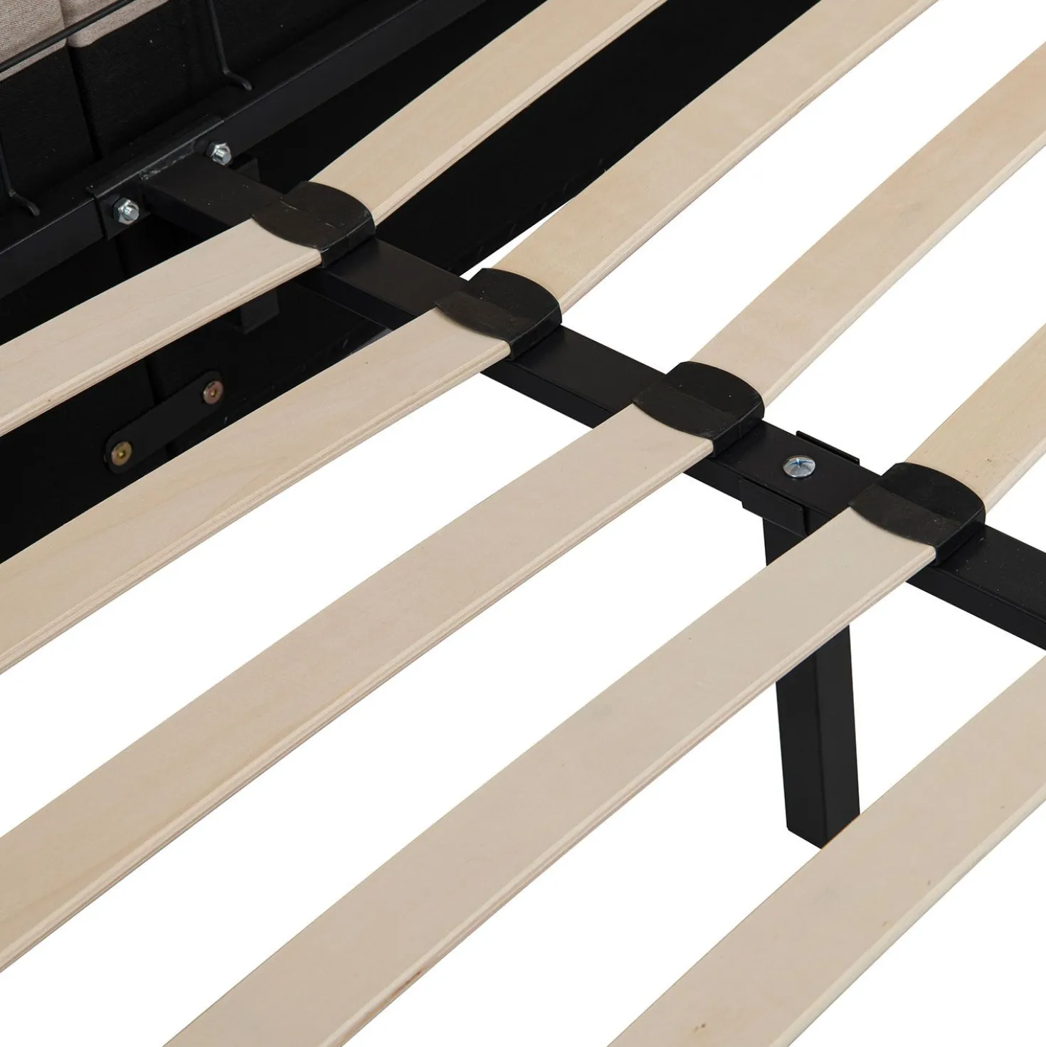 Lit-coffre complet avec tablettes et ports USB intégrés Lukas 160x200cm Tissu Taupe clair