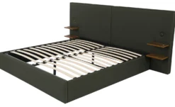 Lit-coffre complet avec tablettes et ports USB intégrés Lukas 160x200cm Tissu Vert