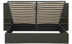 Lit-coffre complet avec tablettes et ports USB intégrés Lukas 160x200cm Tissu Vert