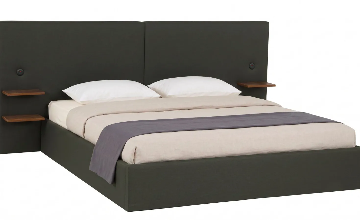 Lit-coffre complet avec tablettes et ports USB intégrés Lukas 160x200cm Tissu Vert