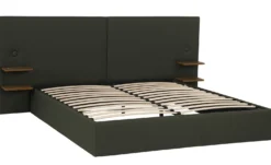 Lit-coffre complet avec tablettes et ports USB intégrés Lukas 160x200cm Tissu Vert