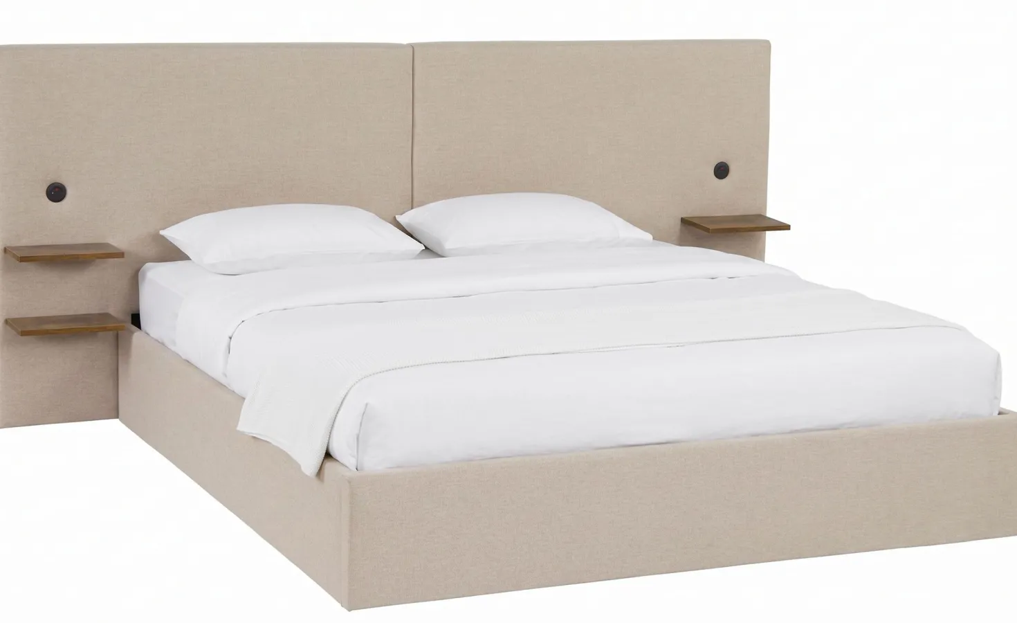 Lit-coffre complet avec tablettes et ports USB intégrés Lukas 180x200cm Tissu Taupe clair