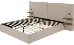 Lit-coffre complet avec tablettes et ports USB intégrés Lukas 180x200cm Tissu Taupe clair