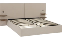 Lit-coffre complet avec tablettes et ports USB intégrés Lukas 180x200cm Tissu Taupe clair