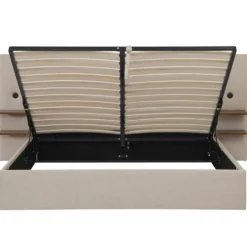 Lit-coffre complet avec tablettes et ports USB intégrés Lukas 180x200cm Tissu Taupe clair