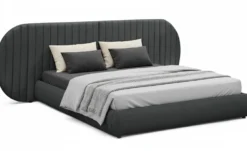 Lit-coffre complet avec tête de lit modulable Cocon 180x200cm Tissu Gris foncé