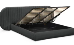 Lit-coffre complet avec tête de lit modulable Cocon 180x200cm Tissu Gris foncé