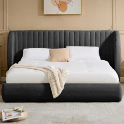 Lit-coffre complet avec tête de lit modulable Cocon 180x200cm Tissu Gris foncé