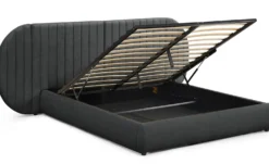 Lit-coffre complet avec tête de lit modulable Cocon 160x200cm Tissu Gris foncé