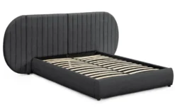 Lit coffre-complet avec tête de lit modulable Cocon 140x200cm Tissu Gris foncé