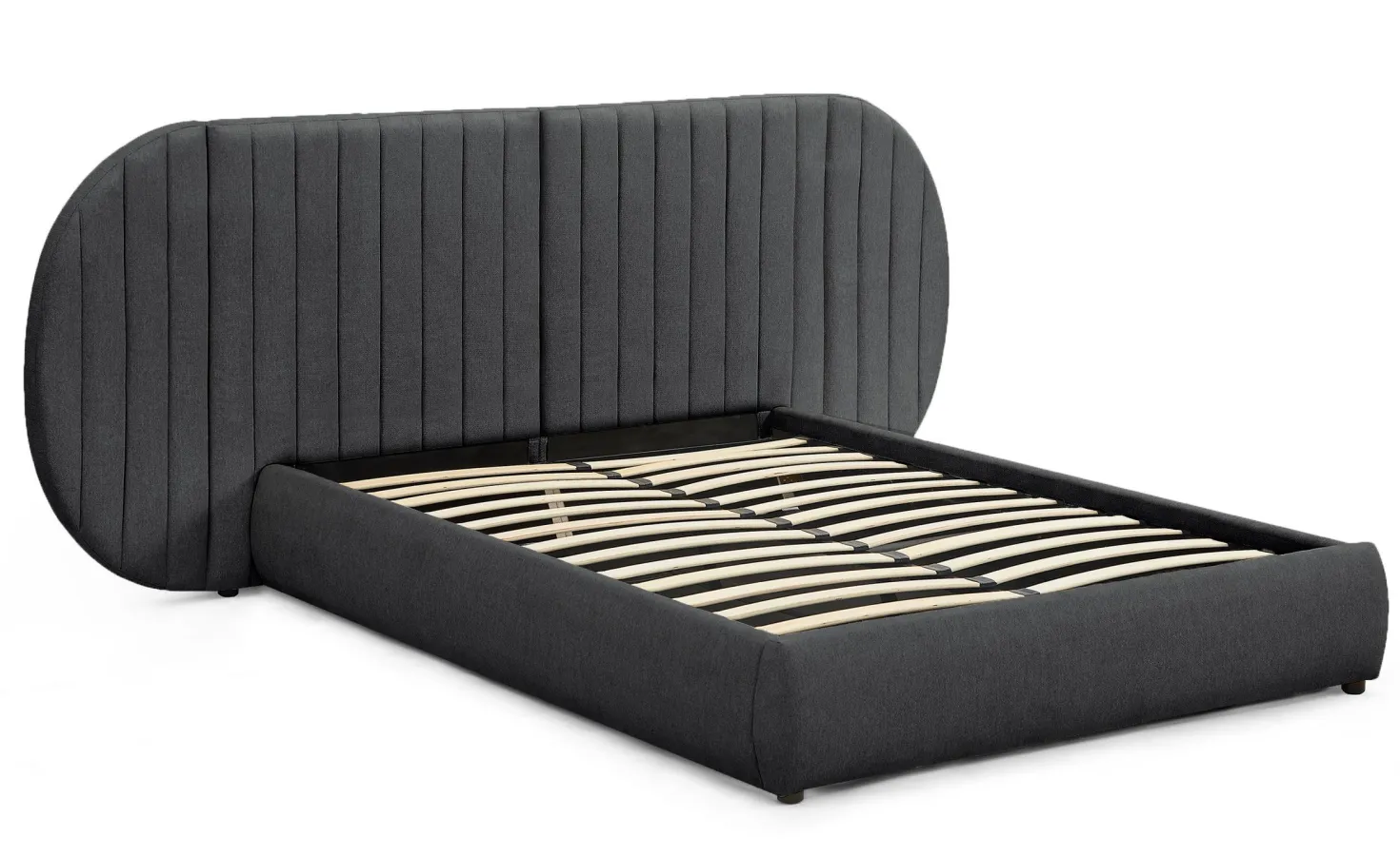 Lit coffre-complet avec tête de lit modulable Cocon 140x200cm Tissu Gris foncé