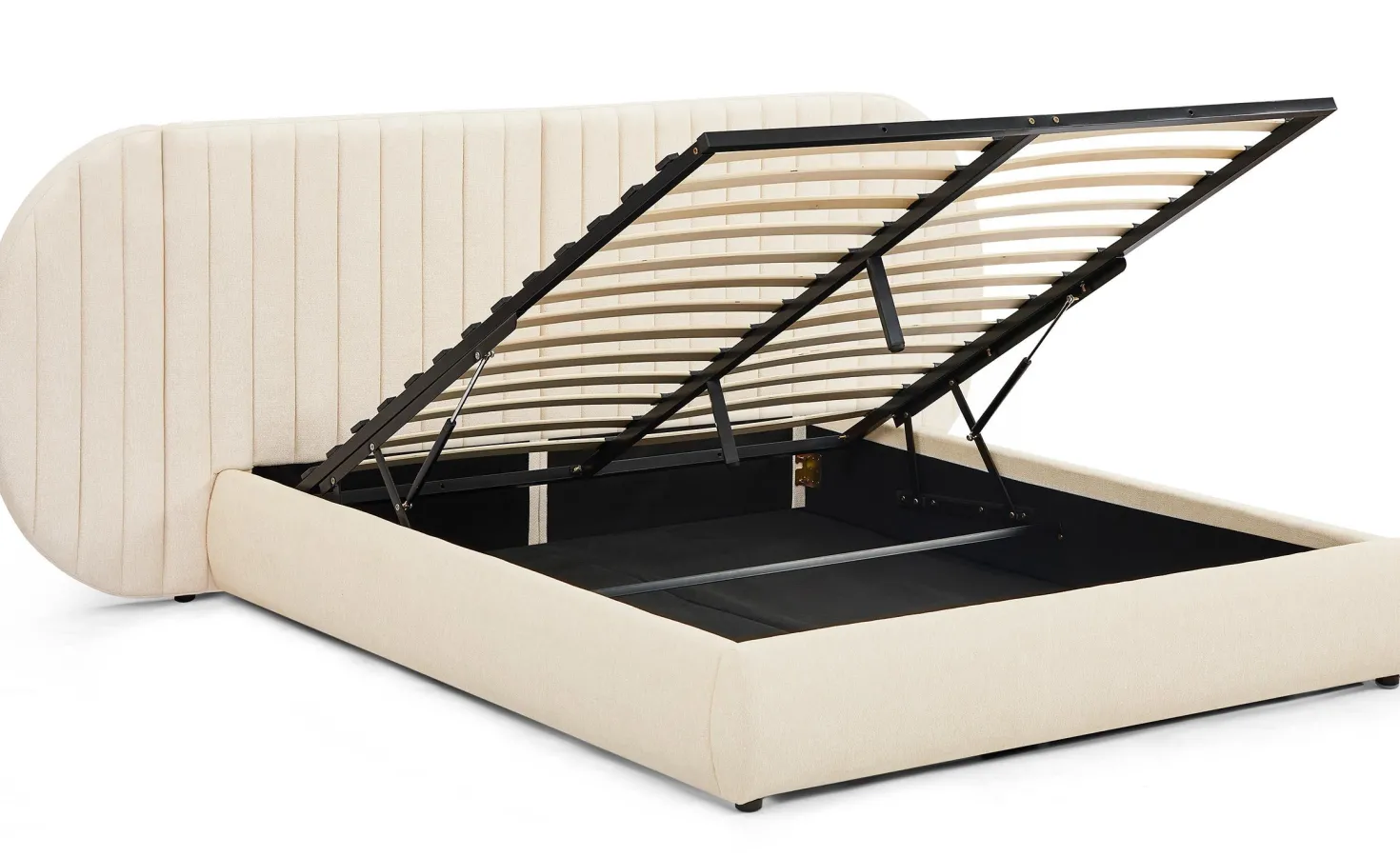 Lit-coffre complet avec tête de lit modulable Cocon 160x200cm Tissu Beige